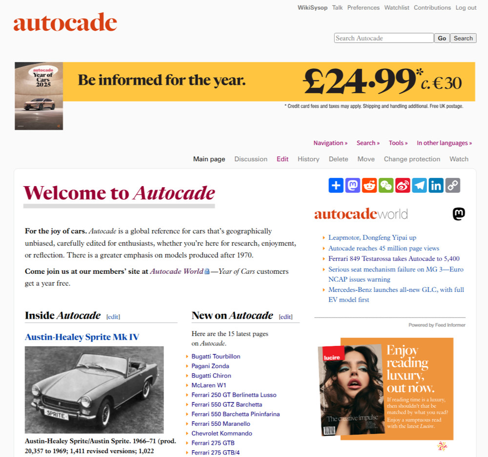 Autocade website screenshot, cropped to show the top part.