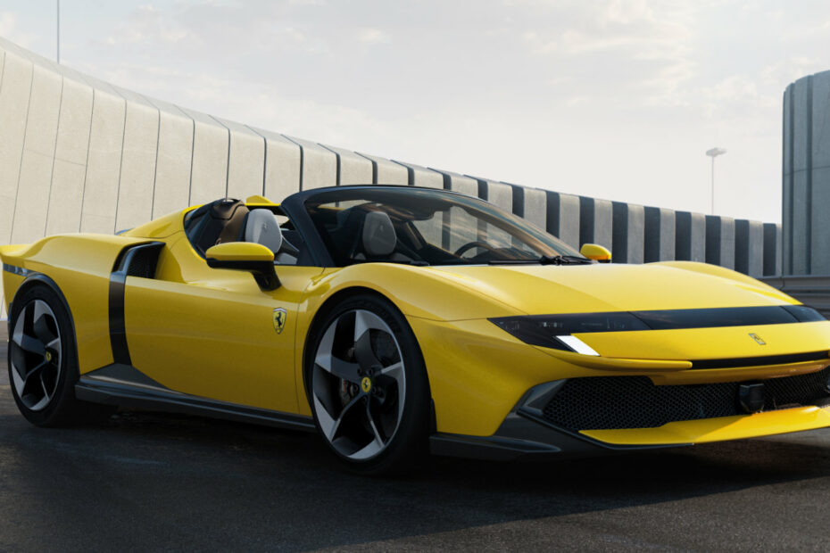 Yellow Ferrari 849 Testarossa Spider, publicity photograph.