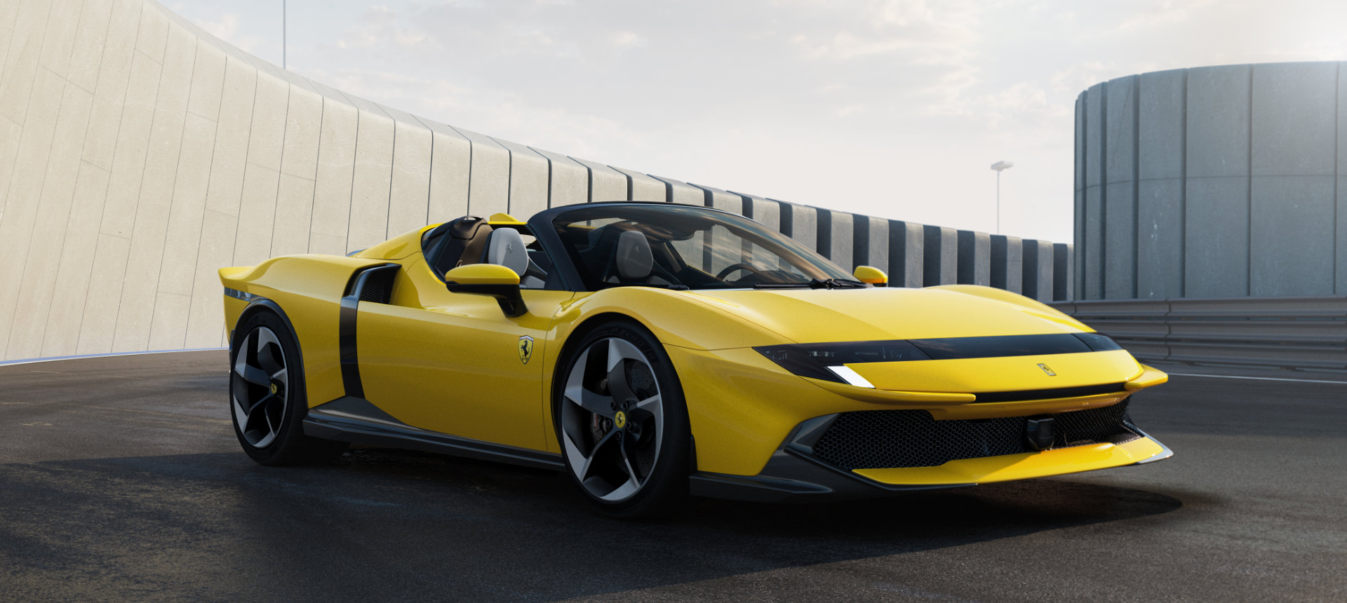 Yellow Ferrari 849 Testarossa Spider, publicity photograph.
