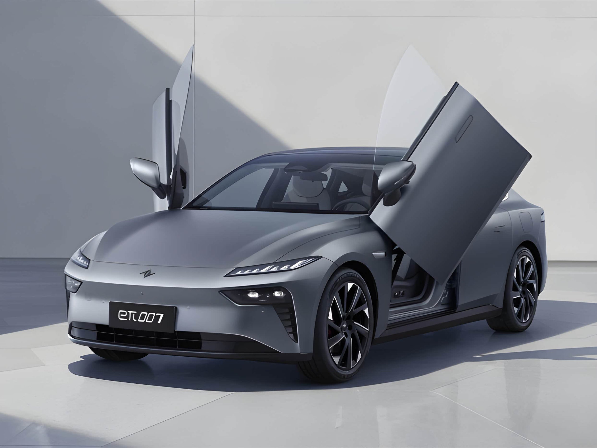 Dongfeng Yipai eπ 007 in grey with the front scissor doors open.